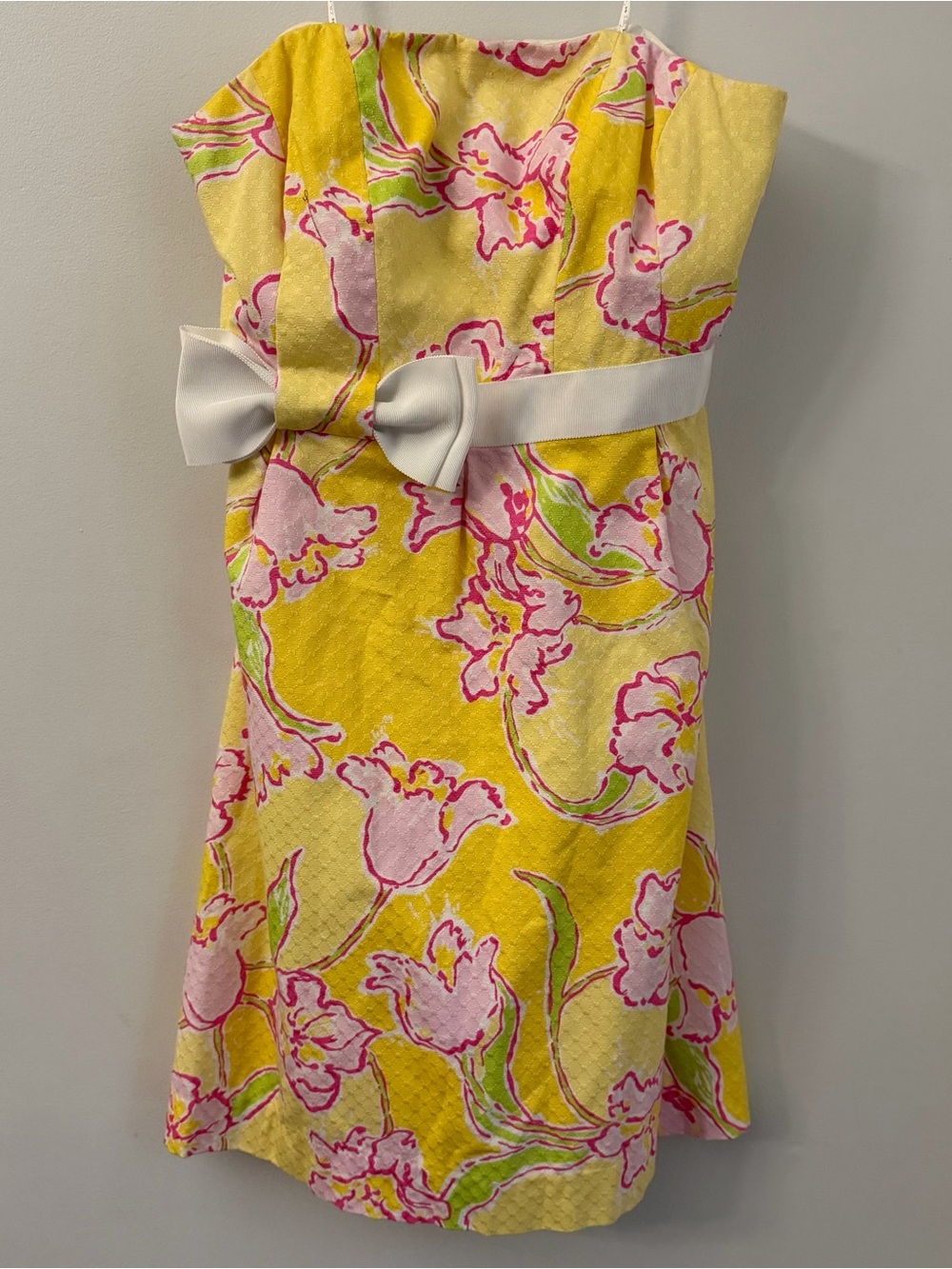 Lilly Pulitzer Dress Size 4 Yellow Pink Amberly Strapless Starfruit Day Floral